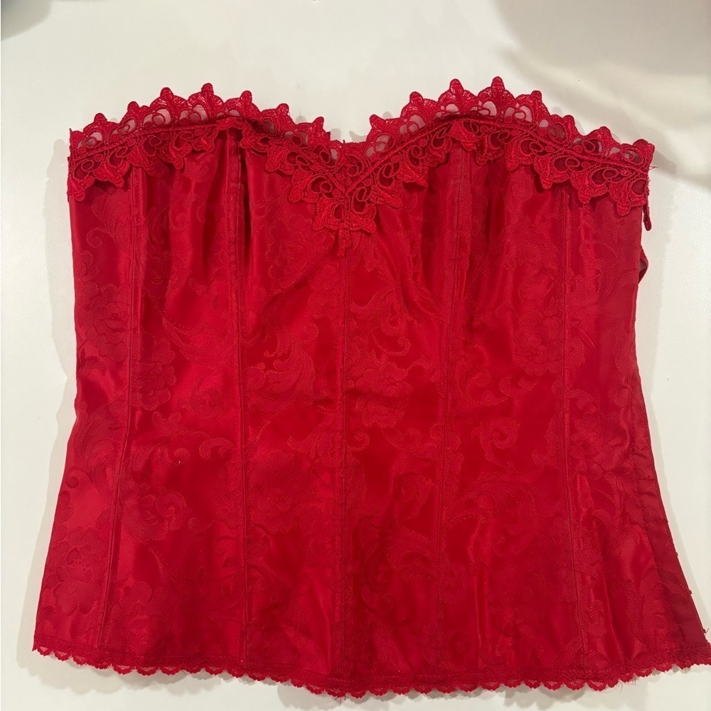 Frederick’s of Hollywood Red Lace Jacquard Dream Sweetheart Corset 38 - Picture 2 of 8